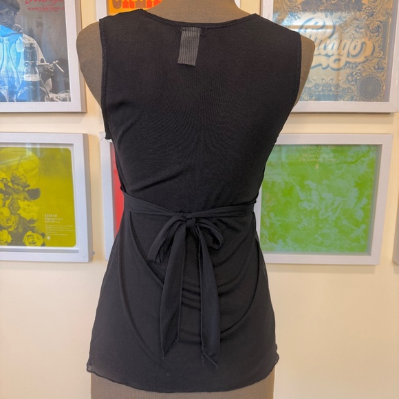 Y2K Black Sleeveless Embroidered Bead Sequin V-Neck Tie Waist Top - Picture 2 of 8